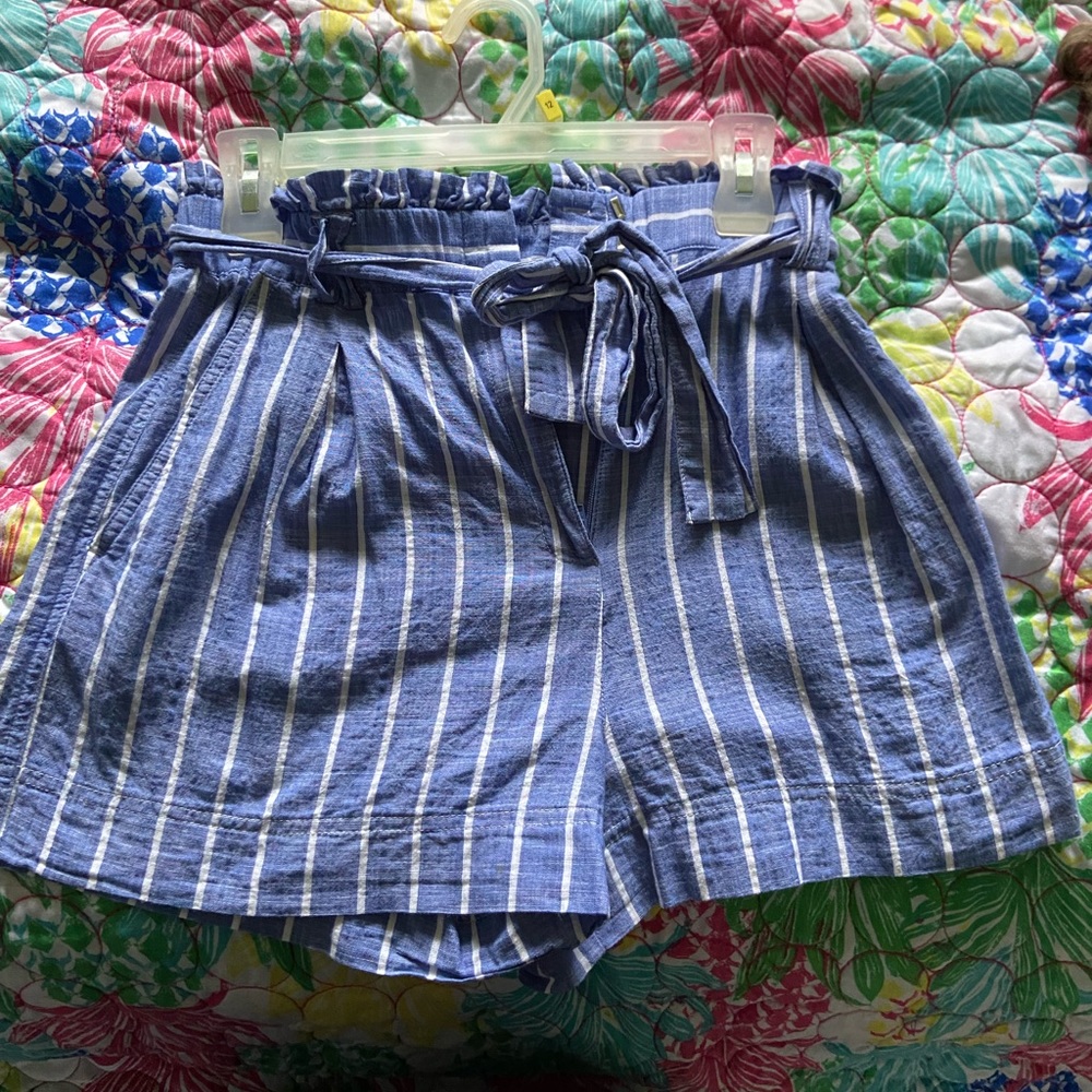 Blue and white striped paperback shorts